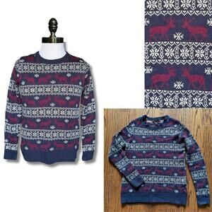 Mens SZ Small Reindeer Fair Isle Sweater Fall Winter Christmas Apres Ski Holiday